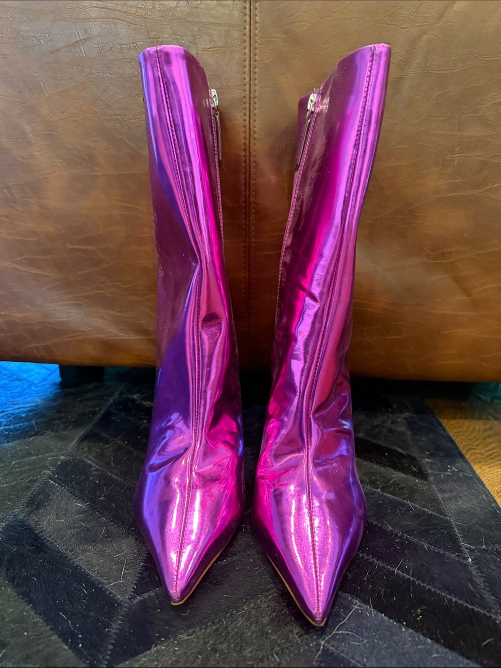 SCHUTZ Metallic Fuchsia Pointed-Toe Heeled Boots